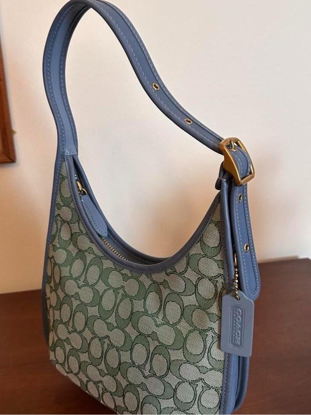Vintage style small shoulder purse, Coach logo canvas print genuine leather bag